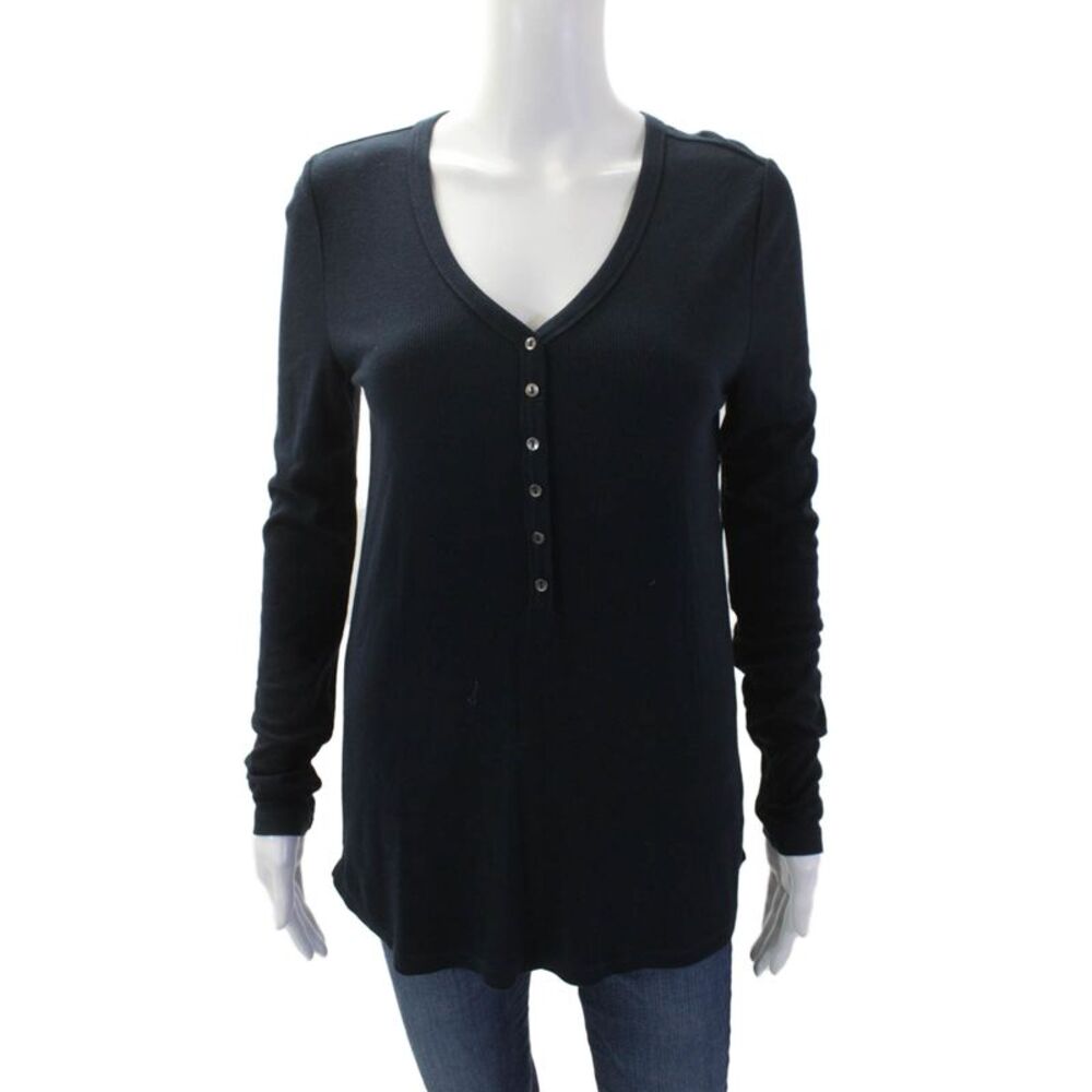 Liverpool Los Angeles Womens Button-Up Long Sleeve Henley Top Blue Size S